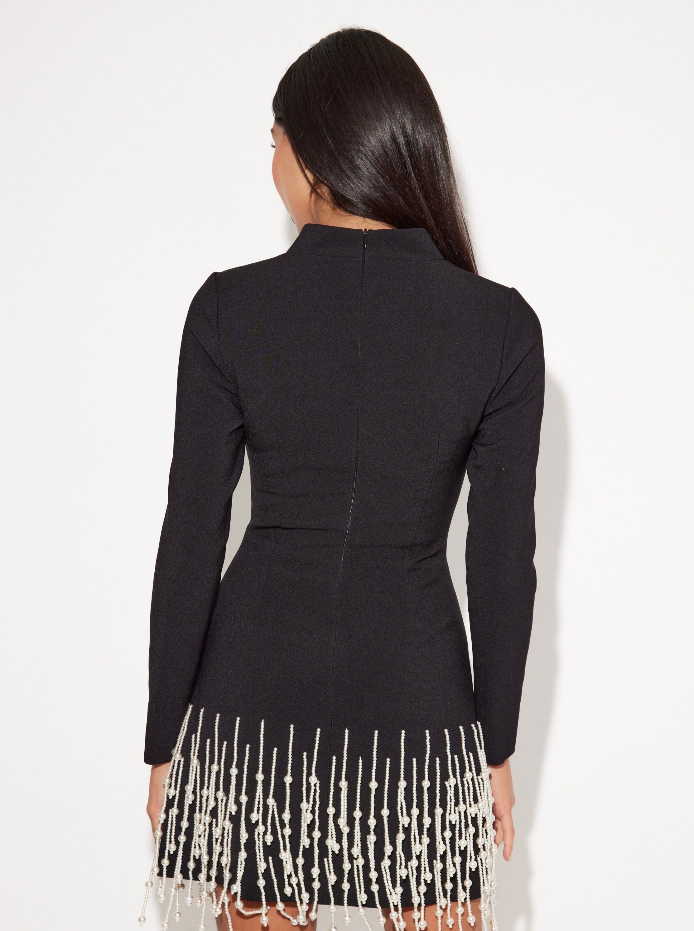 Celestia Pearl Drop Long Sleeve Dress | Black - Celestial Couture