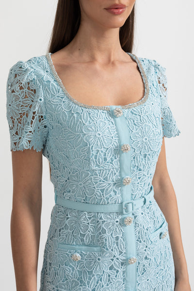 Delicate Azure Lace Midi Dress - Baby Blue