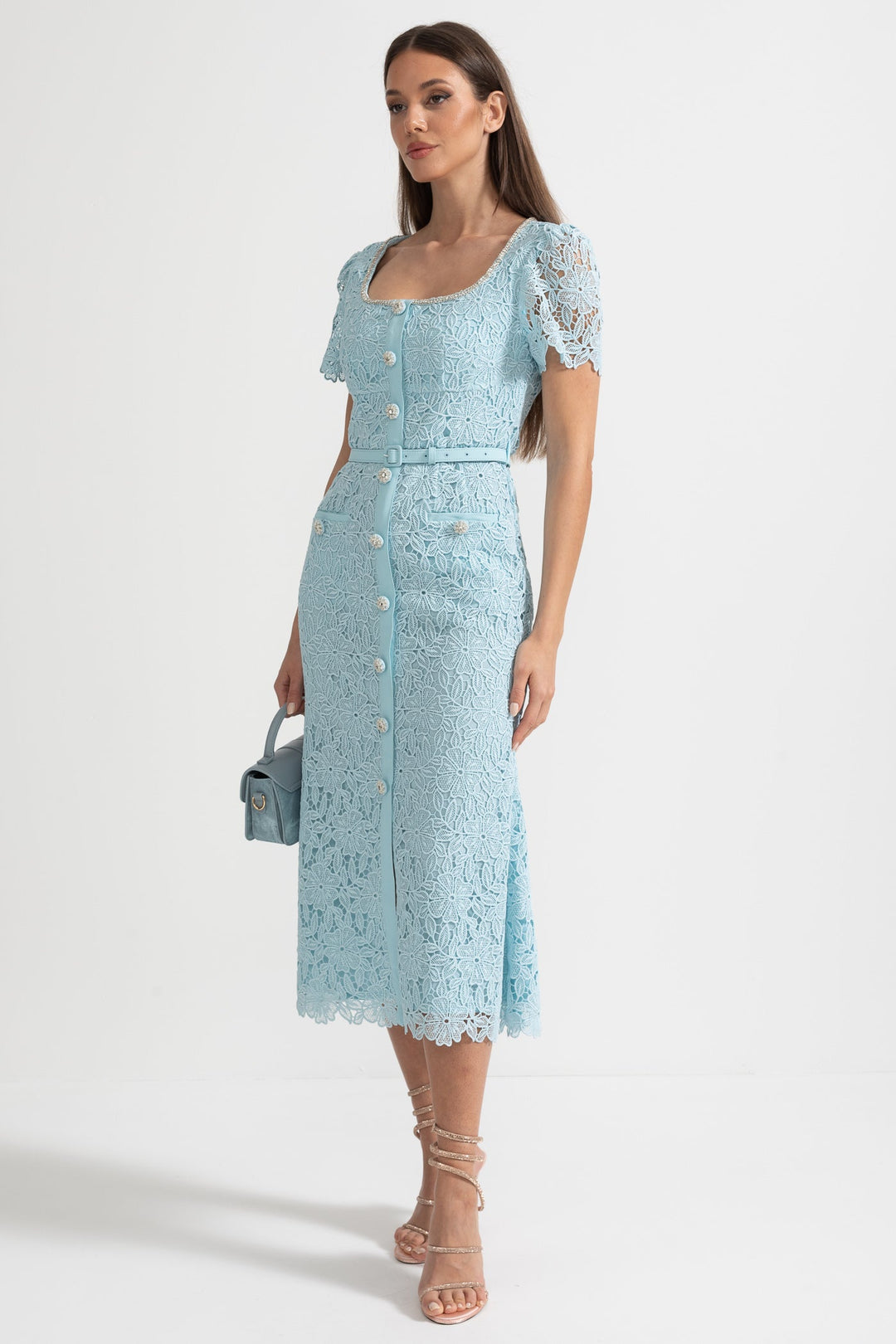 Delicate Azure Delicate Azure Lace Midi Dress - Baby Blue – Celestia Couture