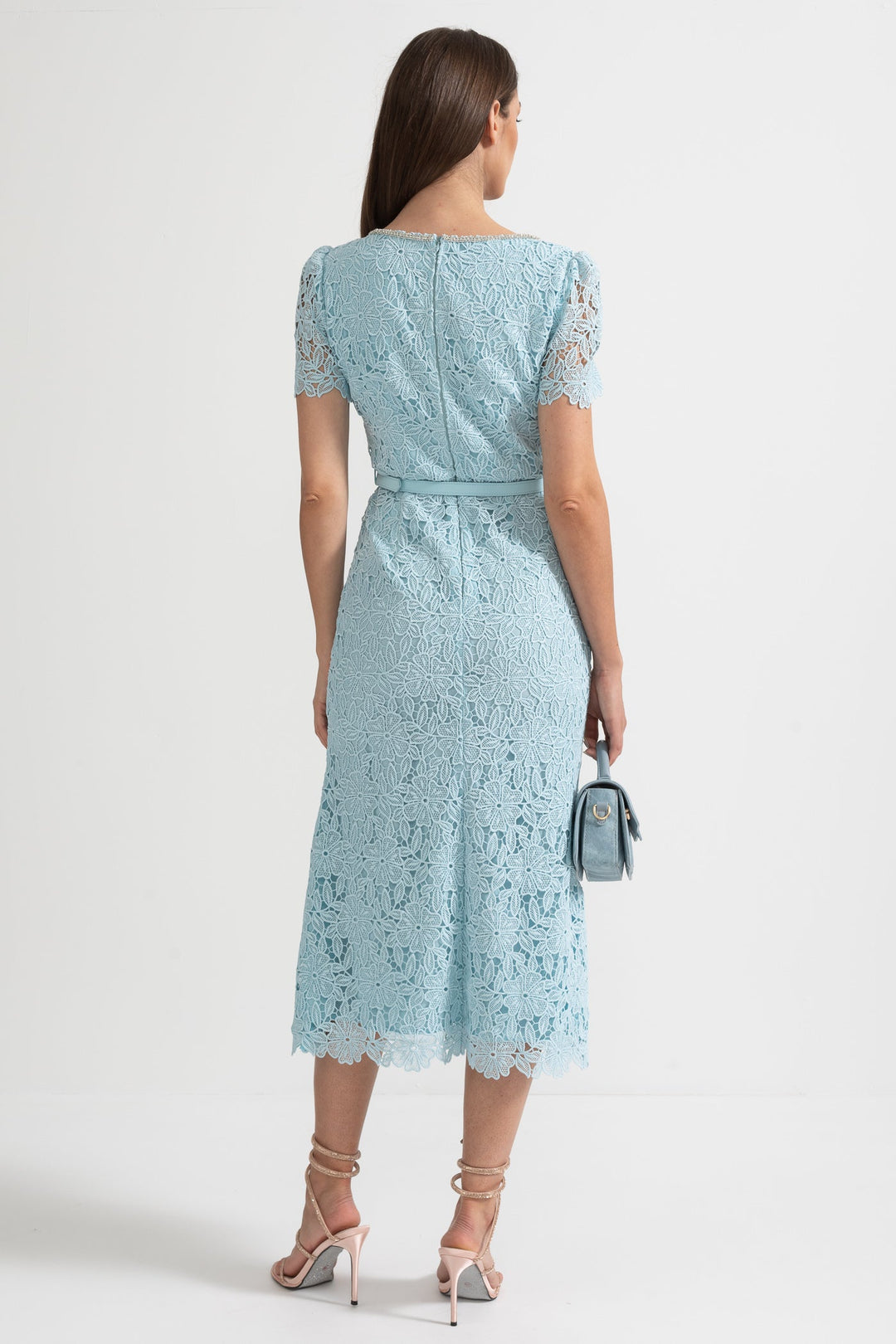 Delicate Azure Delicate Azure Lace Midi Dress - Baby Blue – Celestia Couture