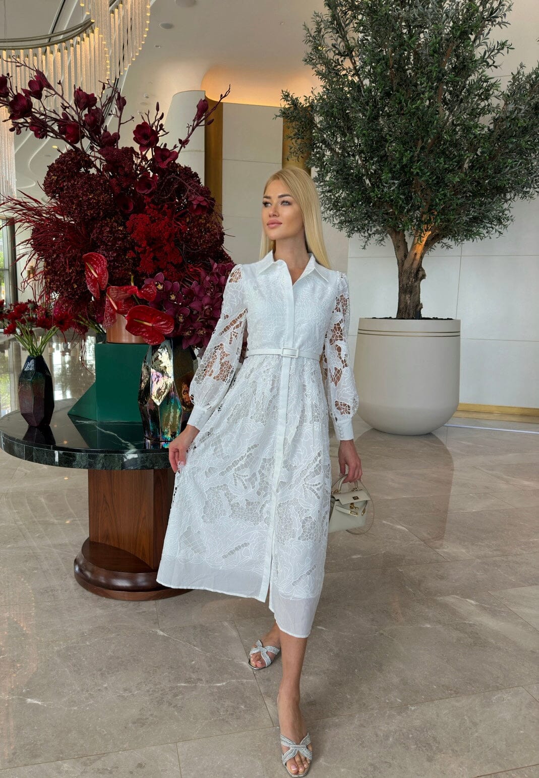 Melia White Cotton Midi Dress - Celestia Couture