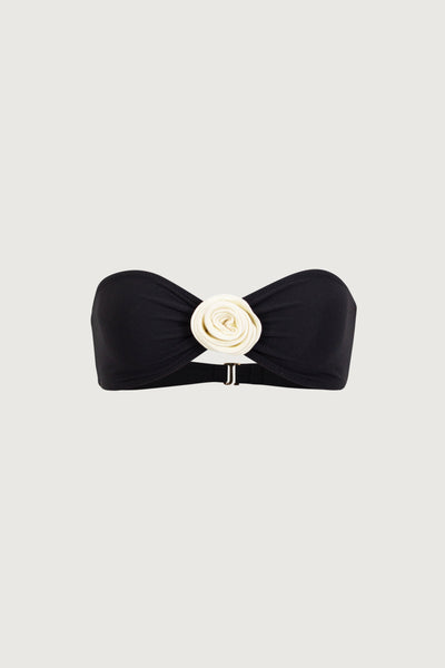 Rosette Bandeau Top (Faux Suede Black/Cream) - Celestial Couture