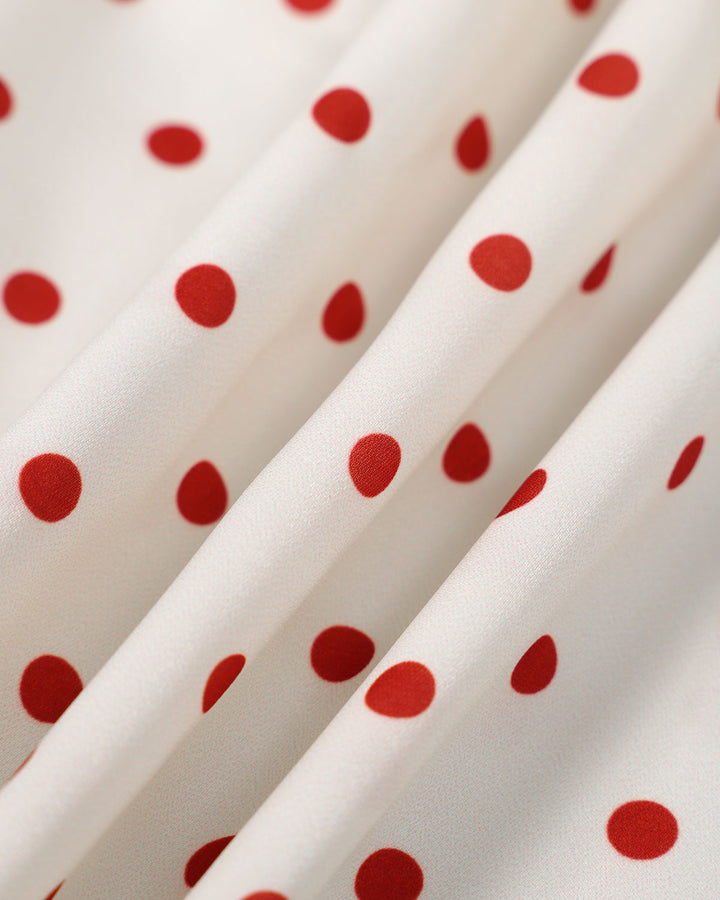 The Beige V Neck Polka Dot Button Midi Dress - Celestia Couture