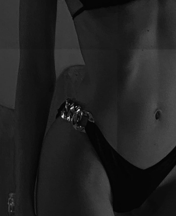 Gold Chain Brief (Faux Suede Black) - Celestial Couture