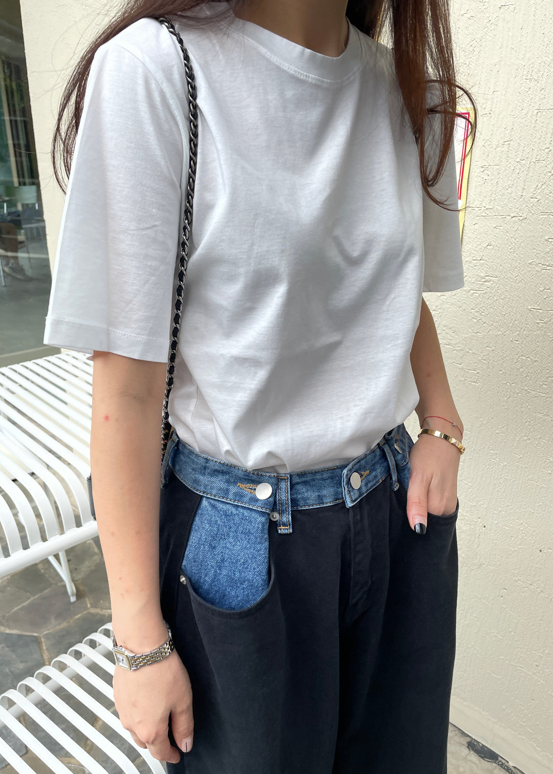 Hayla Contrast Denim Pants - Black/Blue