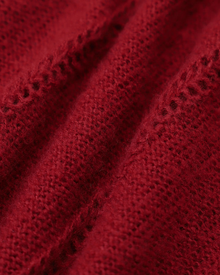 Red Lantern Sleeve Single-Breasted Cardigan - Celestia Couture