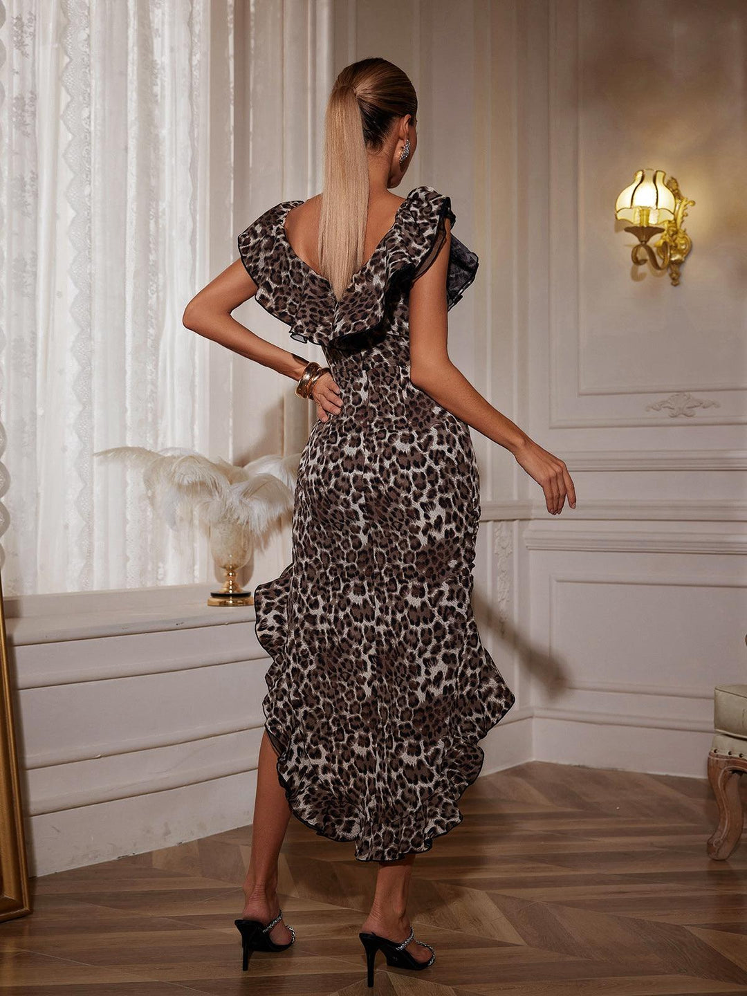 Chic Off-Shoulder Leopard Print Dress - Celestia Couture