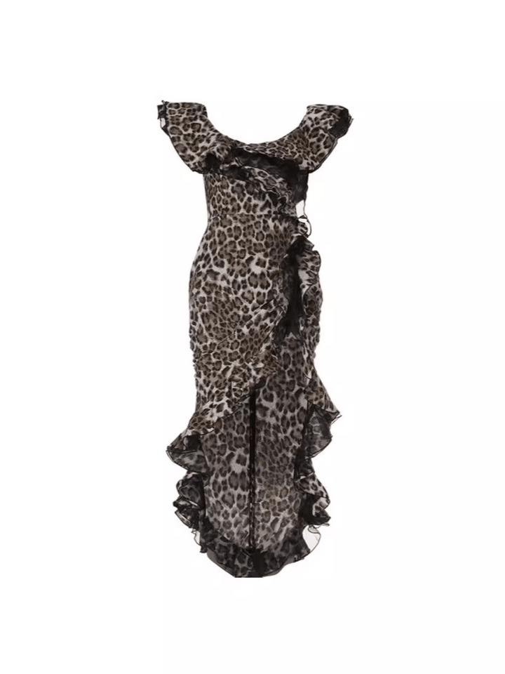 Chic Off-Shoulder Leopard Print Dress - Celestia Couture