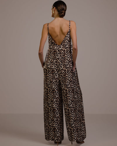 Audrey Satin Jumpsuit | Leopard Brown
