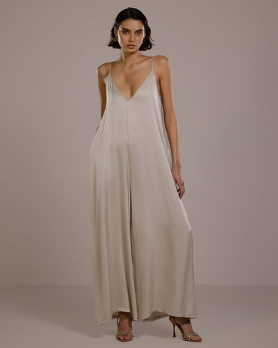 Audrey Satin Jumpsuit | Light Beige
