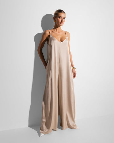 Audrey Satin Jumpsuit | Light Beige