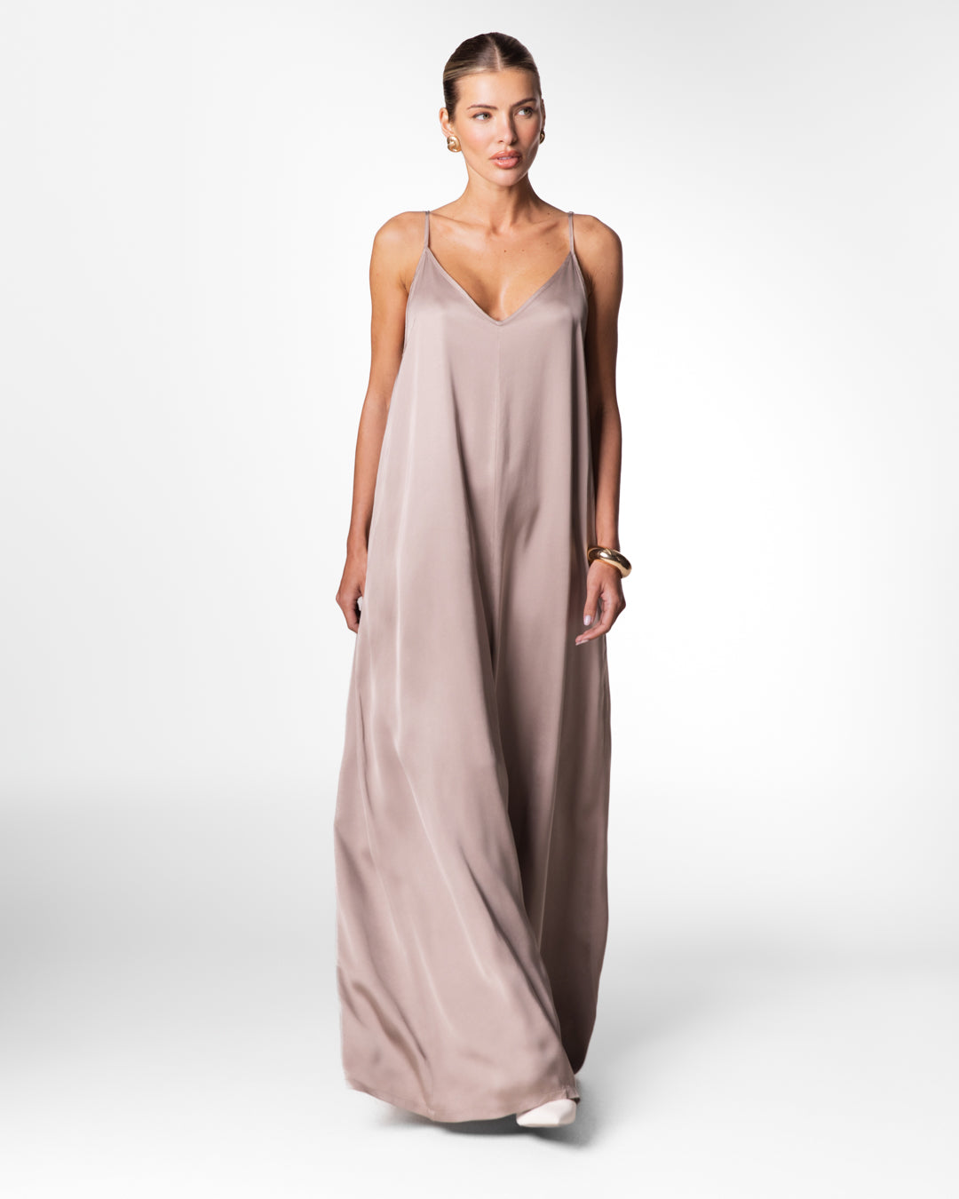 Audrey Satin Jumpsuit | Mocha