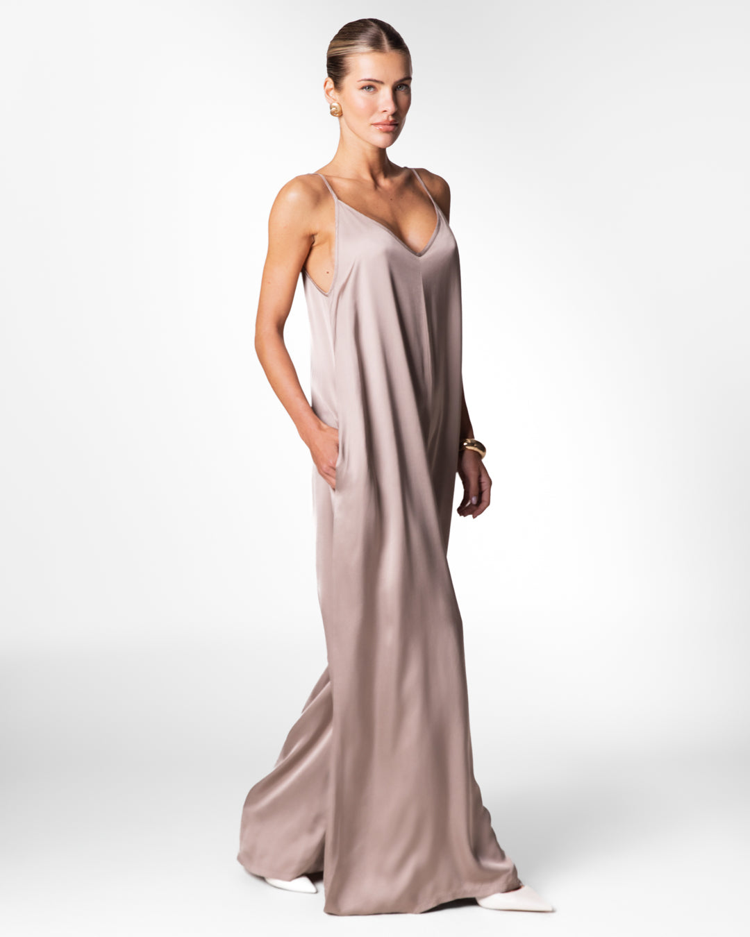 Audrey Satin Jumpsuit | Mocha