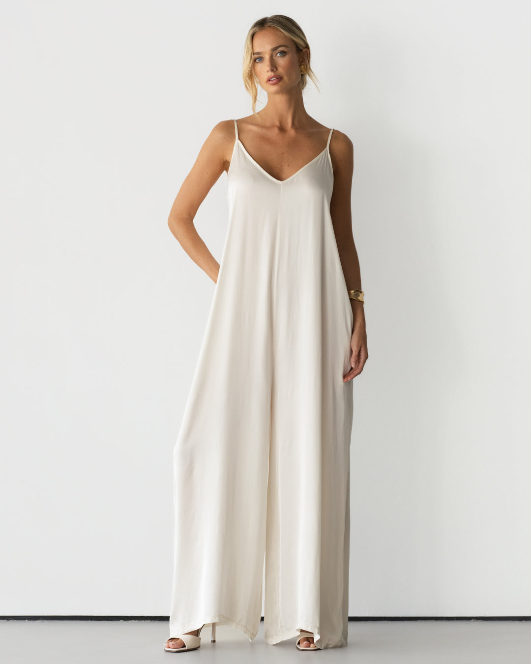 Eliza Lightweight Satin Jumpsuit | Ivory