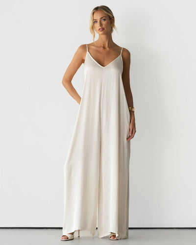 Eliza Lightweight Satin Jumpsuit | Ivory
