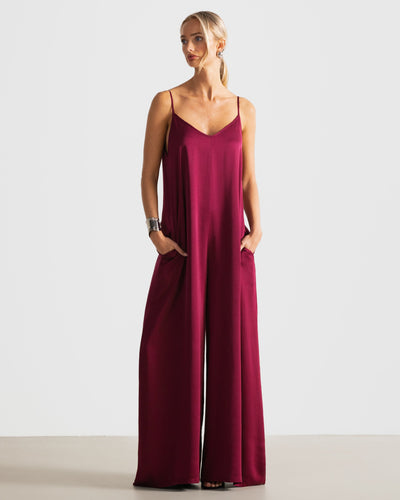 Audrey Satin Jumpsuit | Burgundy
