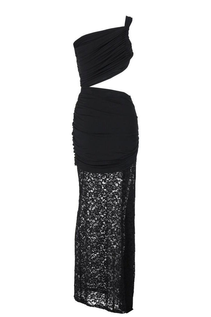 Seka Draped Cut Out Mini Dress With Lace Skirt