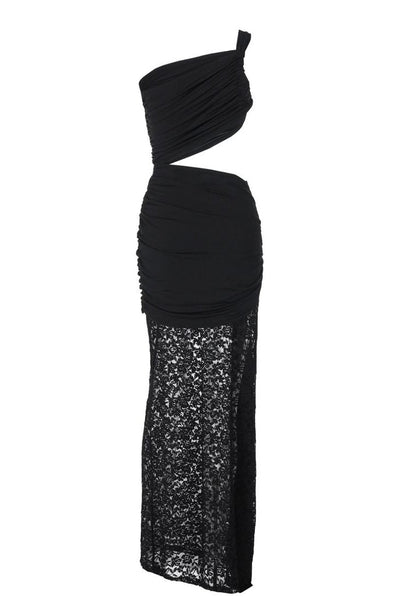 Seka Draped Cut Out Mini Dress With Lace Skirt