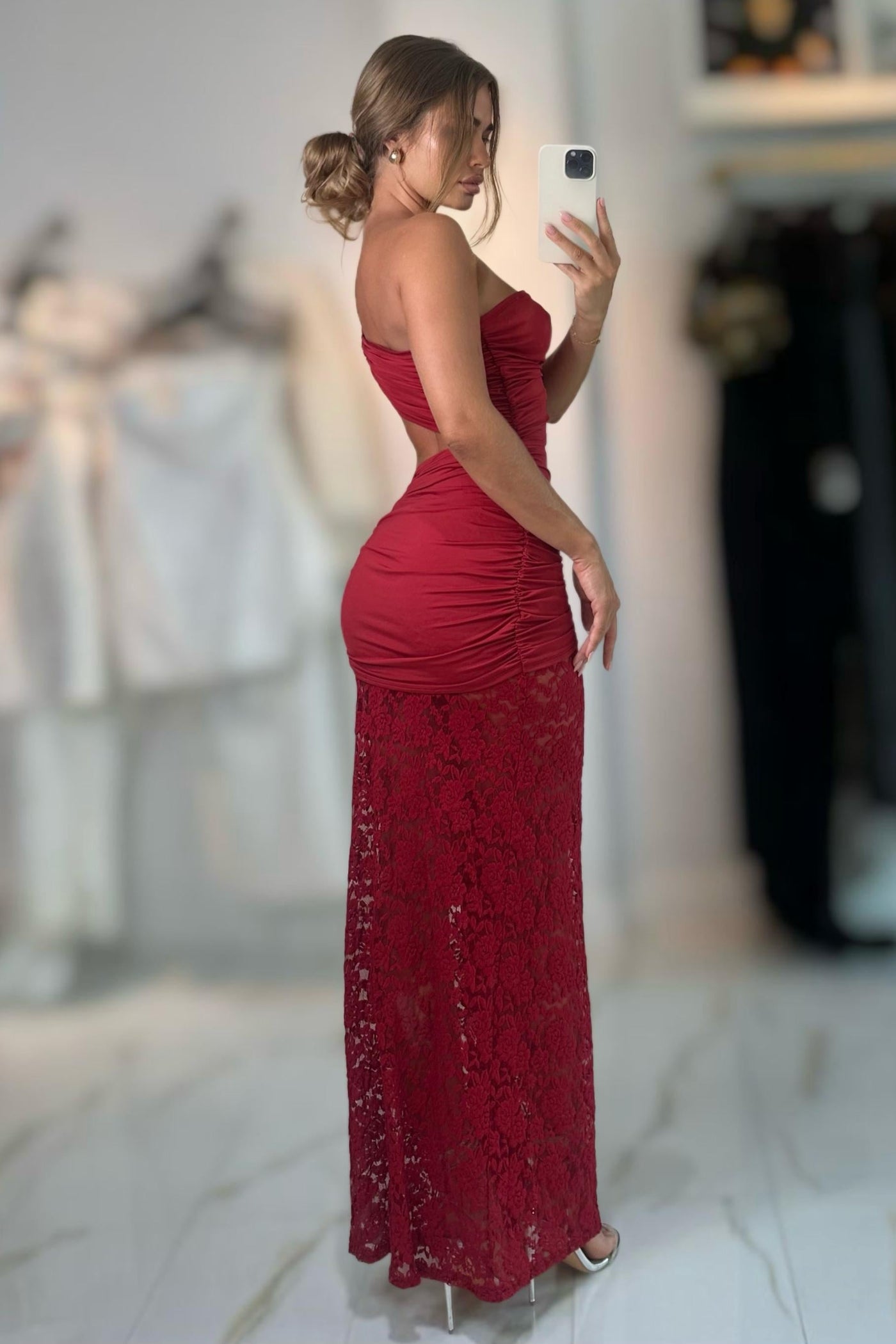 Seka Draped Cut Out Mini Dress With Lace Skirt