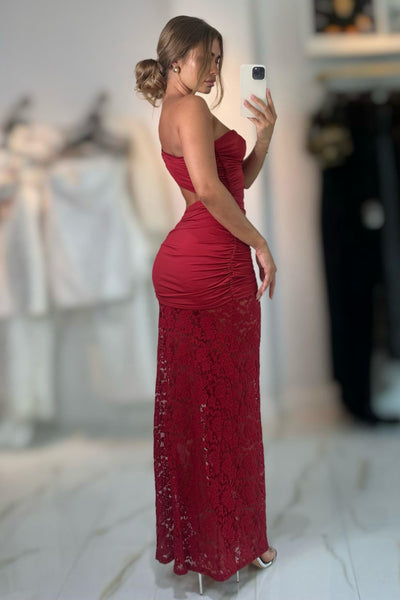 Seka Draped Cut Out Mini Dress With Lace Skirt