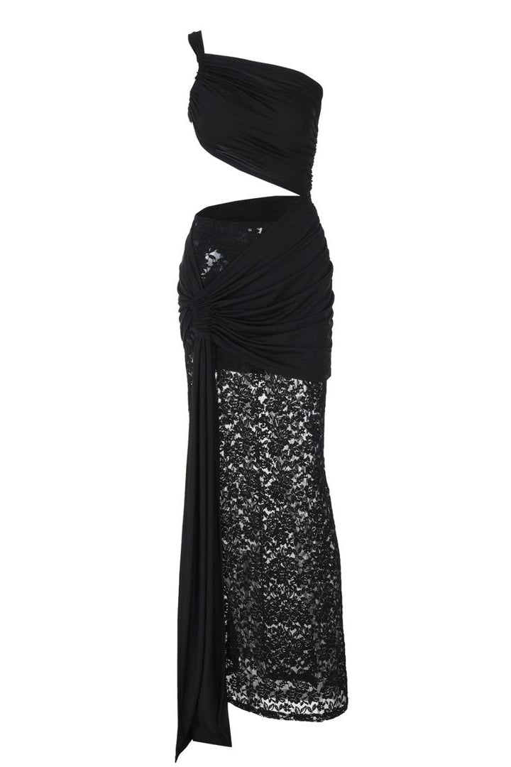 Seka Draped Cut Out Mini Dress With Lace Skirt