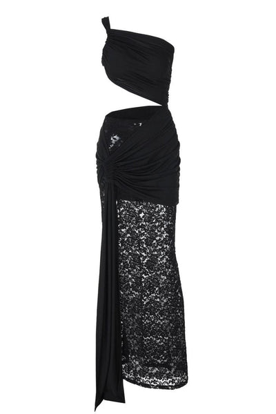 Seka Draped Cut Out Mini Dress With Lace Skirt