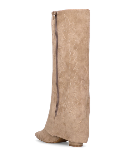 KALA - stivali alti con risvolto beige con cuciture dorate