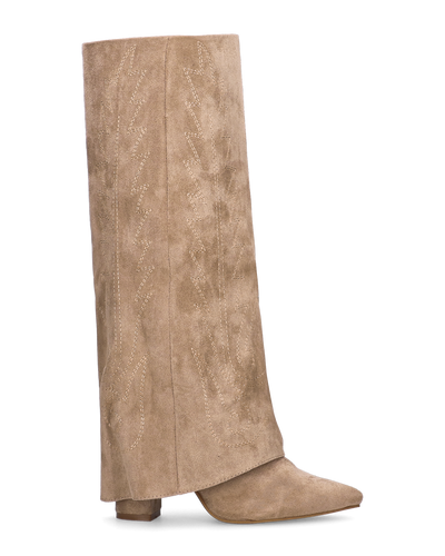 KALA - stivali alti con risvolto beige con cuciture dorate