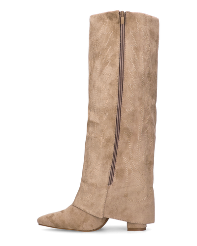 KALA - stivali alti con risvolto beige con cuciture dorate