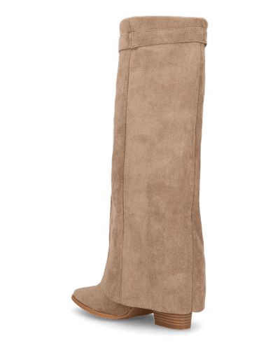 KAARINA - stivale alto in camoscio beige con risvolto