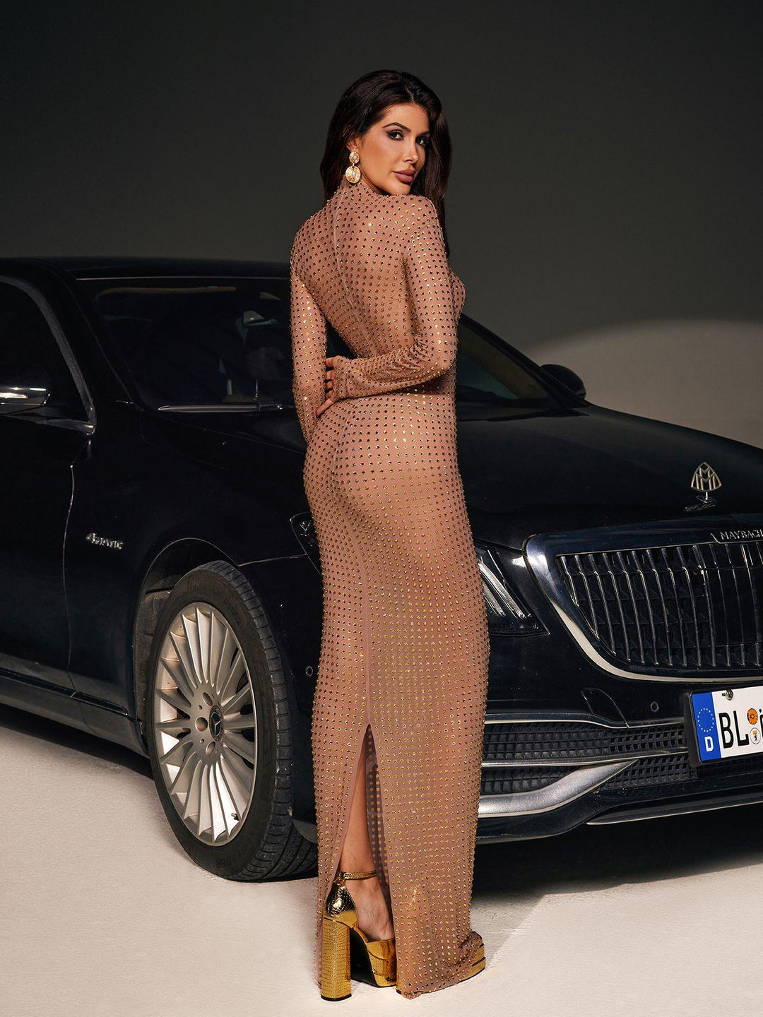 Glamorous Gold Karter Diamond Mesh Maxi Dress - Celestia Couture