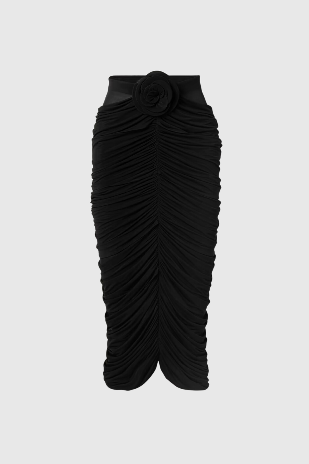 Kenia Flower Ruch Mesh Midi Skirt In Black - Celestia Couture
