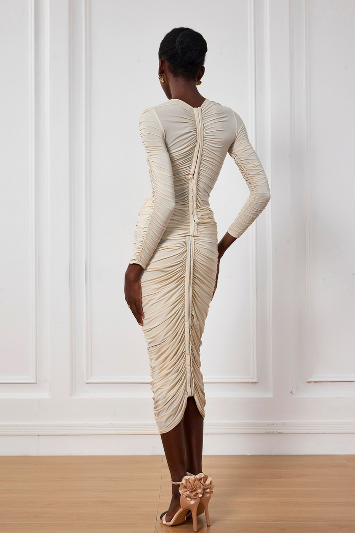 Kenia Flower Ruch Mesh Midi Skirt - Celestia Couture