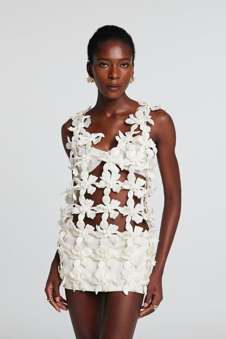 Kira Flower Hollow Sleeveless Mini Dress - Celestia Couture