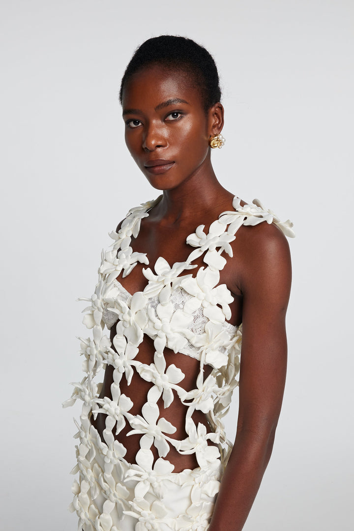 Kira Flower Hollow Sleeveless Mini Dress - Celestia Couture