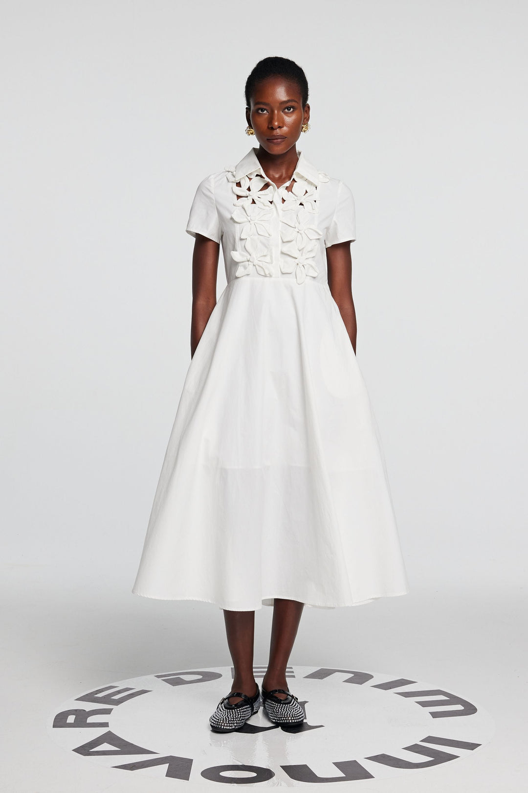 Kira Hollow Flower Short Sleeves Maxi Dress - Celestia Couture