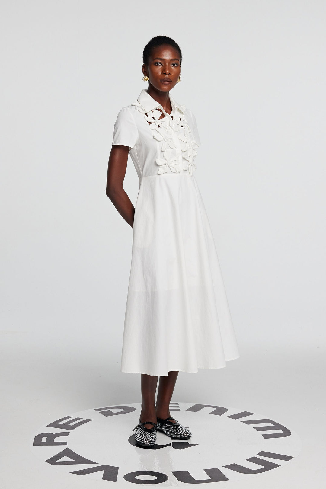 Kira Hollow Flower Short Sleeves Maxi Dress - Celestia Couture