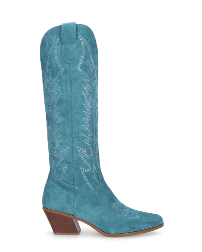 LEA - camperos in camoscio blu con ricami bianchi