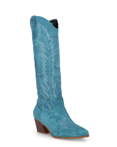 LEA - camperos in camoscio blu con ricami bianchi