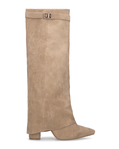 LILY - stivali alti in camoscio beige con risvolto