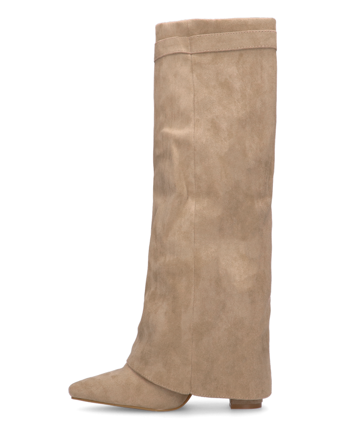 LILY - stivali alti in camoscio beige con risvolto
