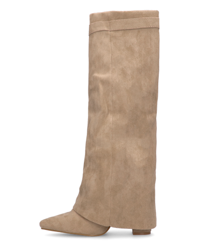 LILY - stivali alti in camoscio beige con risvolto