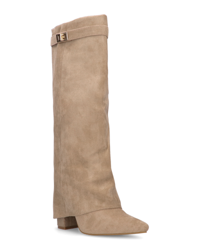 LILY - stivali alti in camoscio beige con risvolto