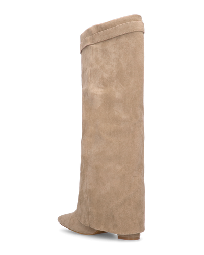 LILY - stivali alti in camoscio beige con risvolto