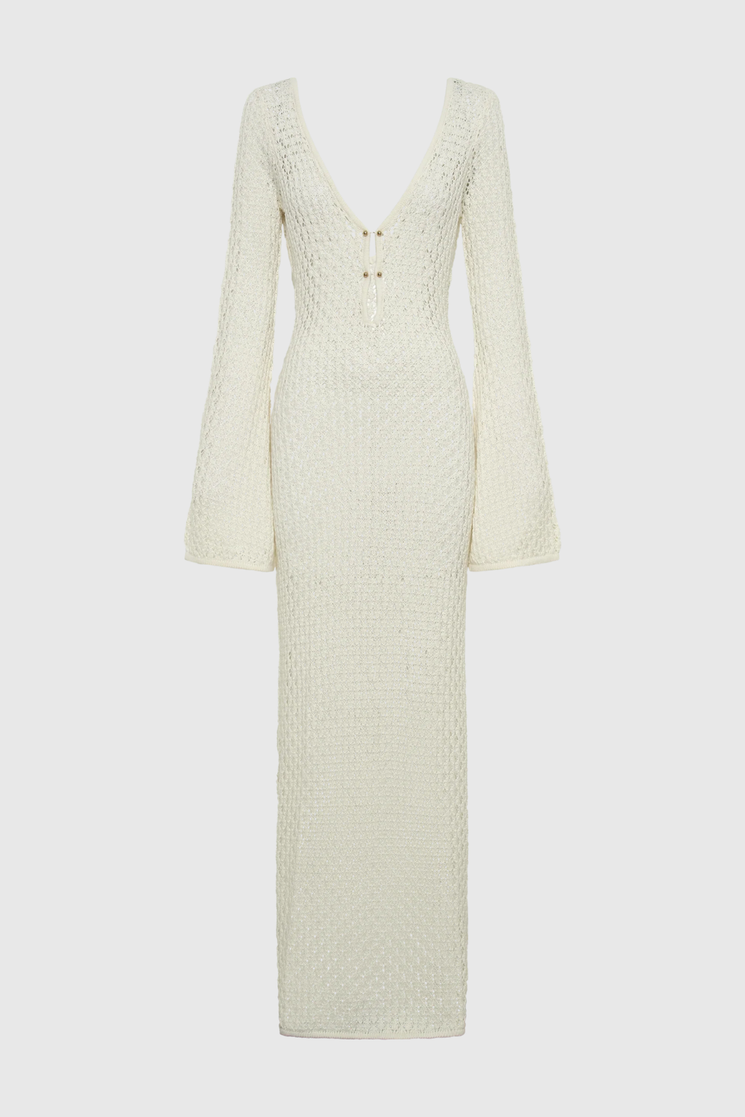 Lana Knit Hollow Plunge Maxi Dress In White - Celestia Couture