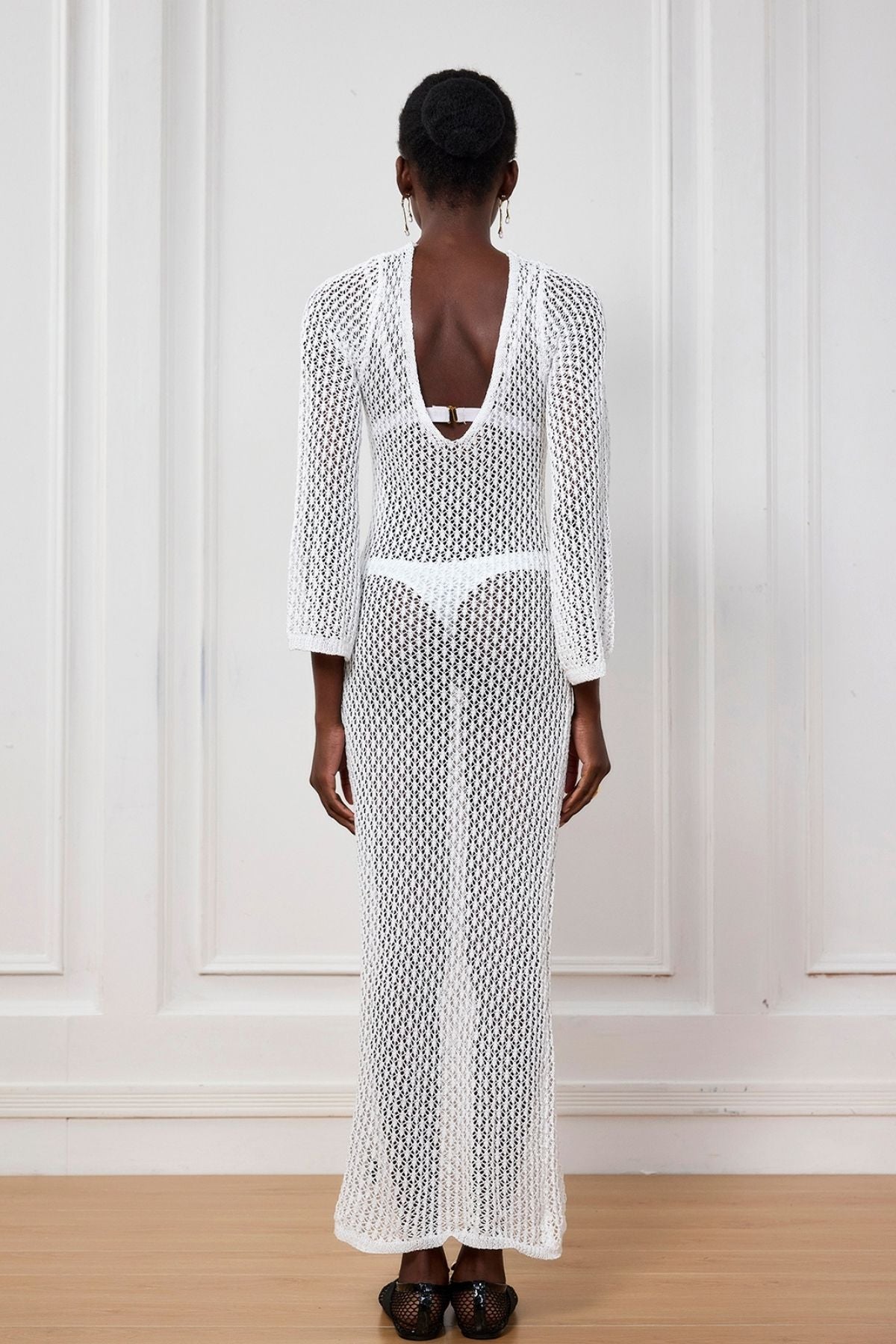 Lana Knit Hollow Plunge Maxi Dress In White