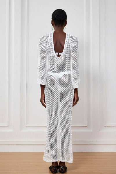 Lana Knit Hollow Plunge Maxi Dress In White