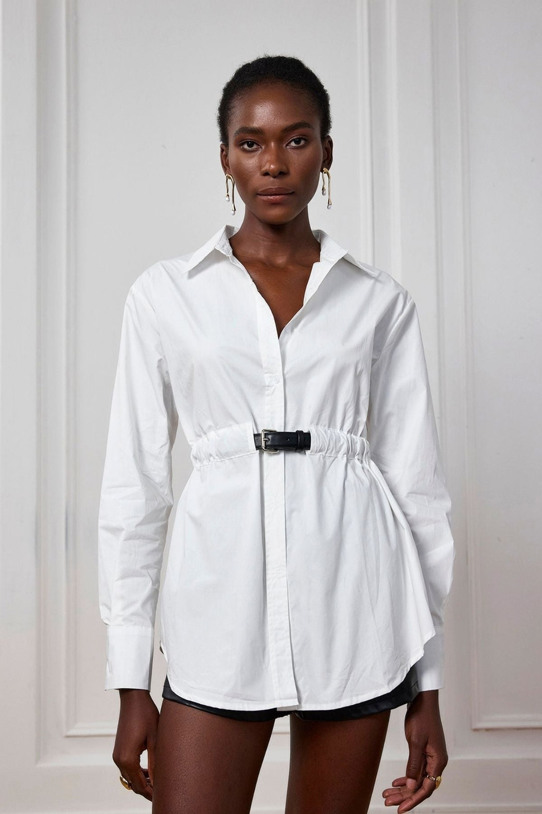 Laylani Buckle Ruch Lapel Shirt - Celestia Couture