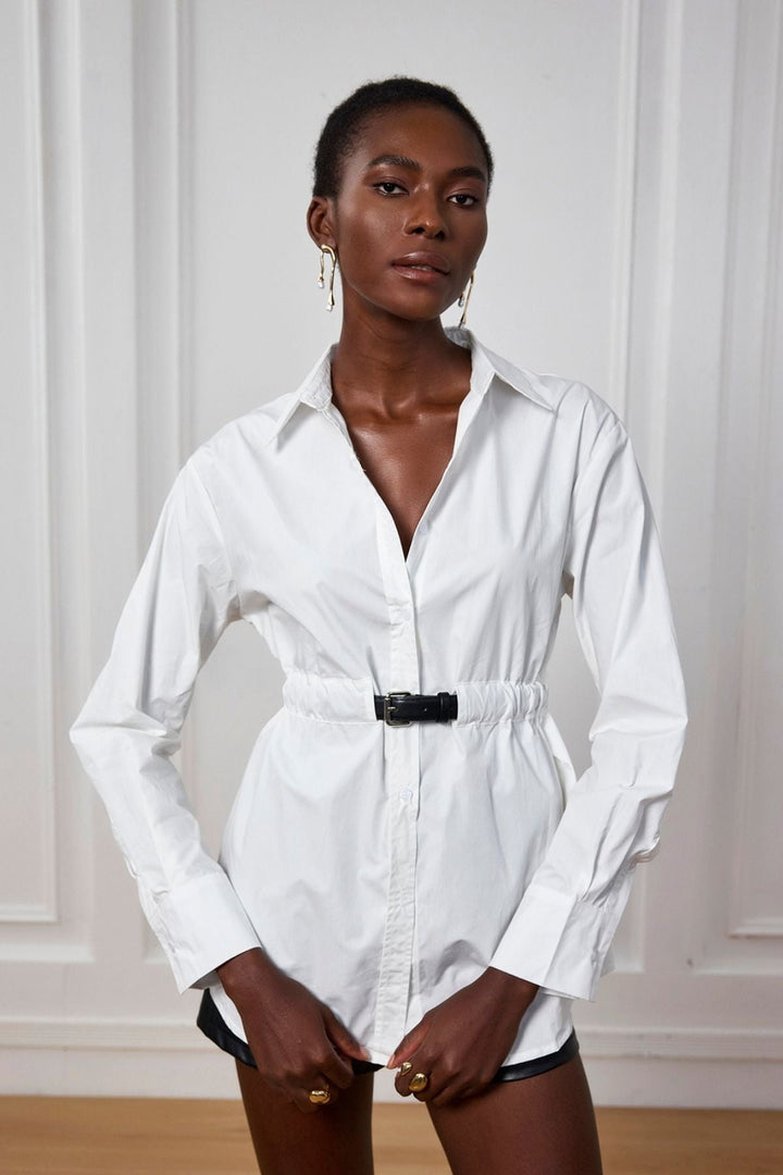 Laylani Buckle Ruch Lapel Shirt - Celestia Couture