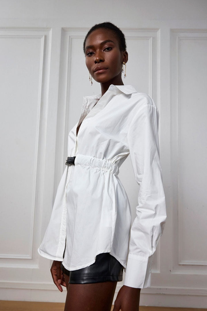 Laylani Buckle Ruch Lapel Shirt - Celestia Couture